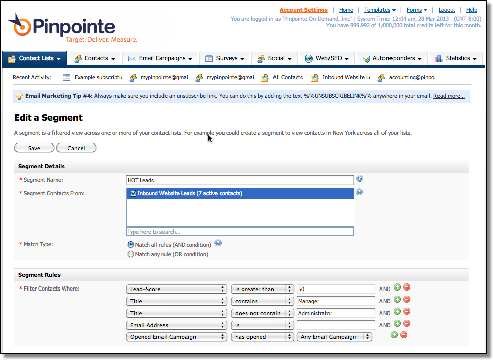 Target your email prospects with precision using Pinpointe's Smart-Segments