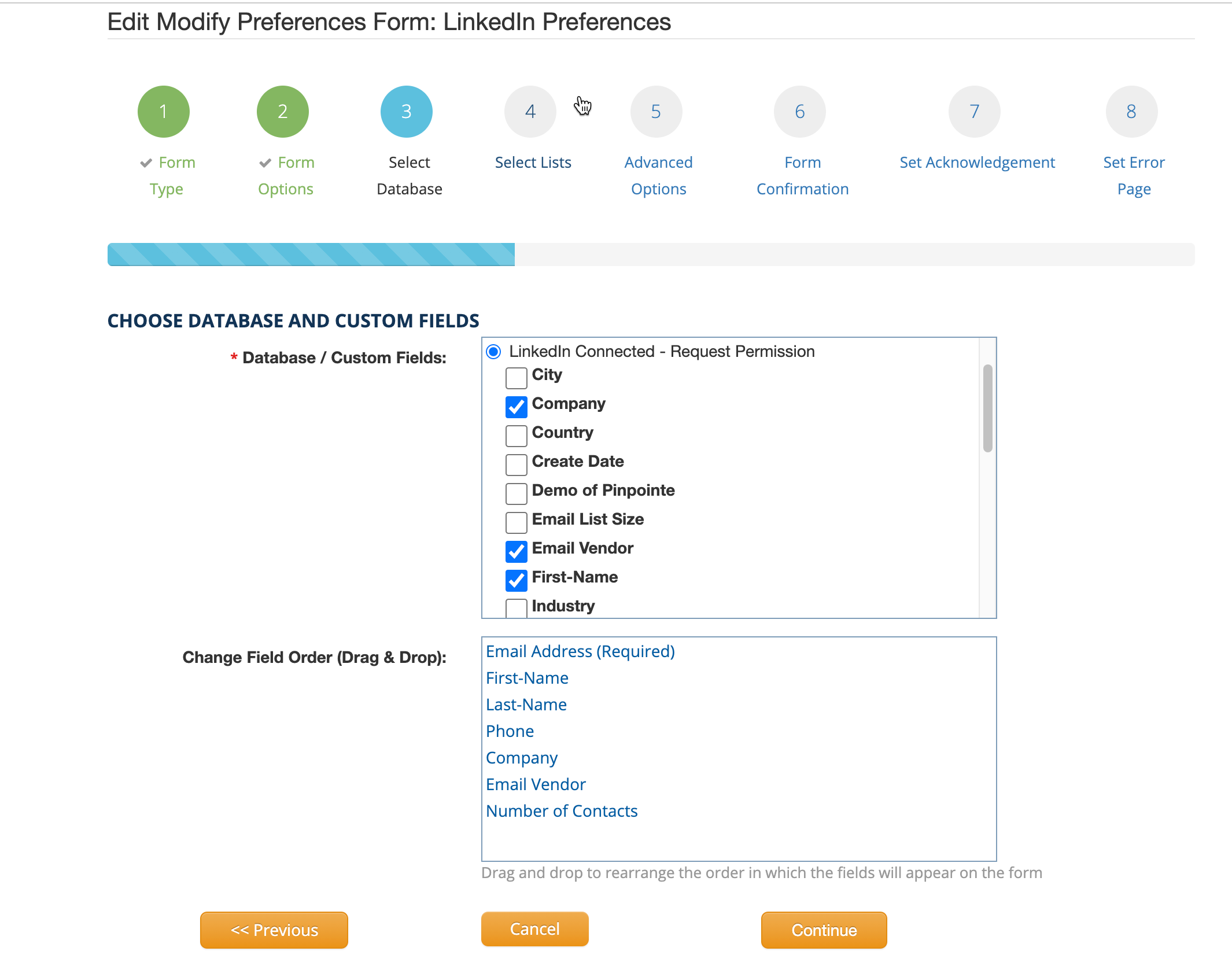 Select which fields to be included in your form