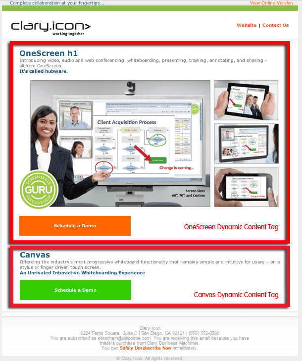 ClaryIcon Email sample-dynamic-content-pinpointe