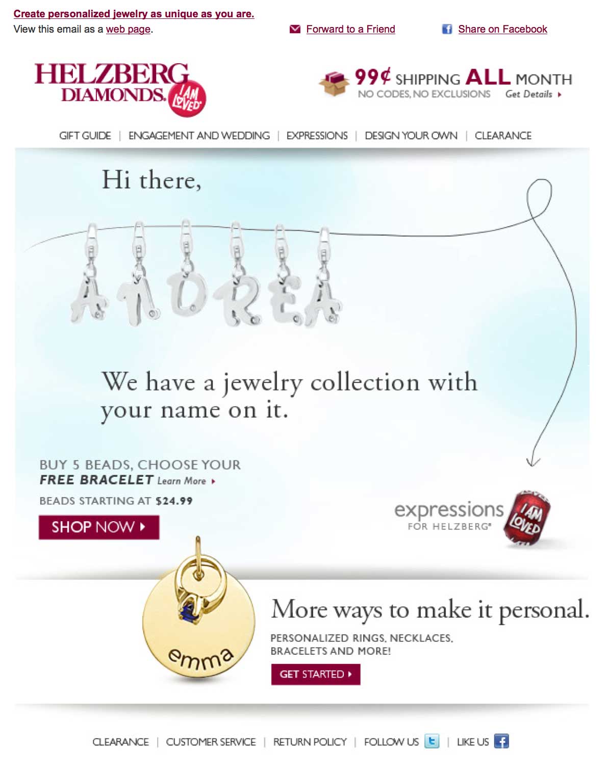 A screenshot of Helzberg diamonds animated gif email that got a 288 percent lift over the static version