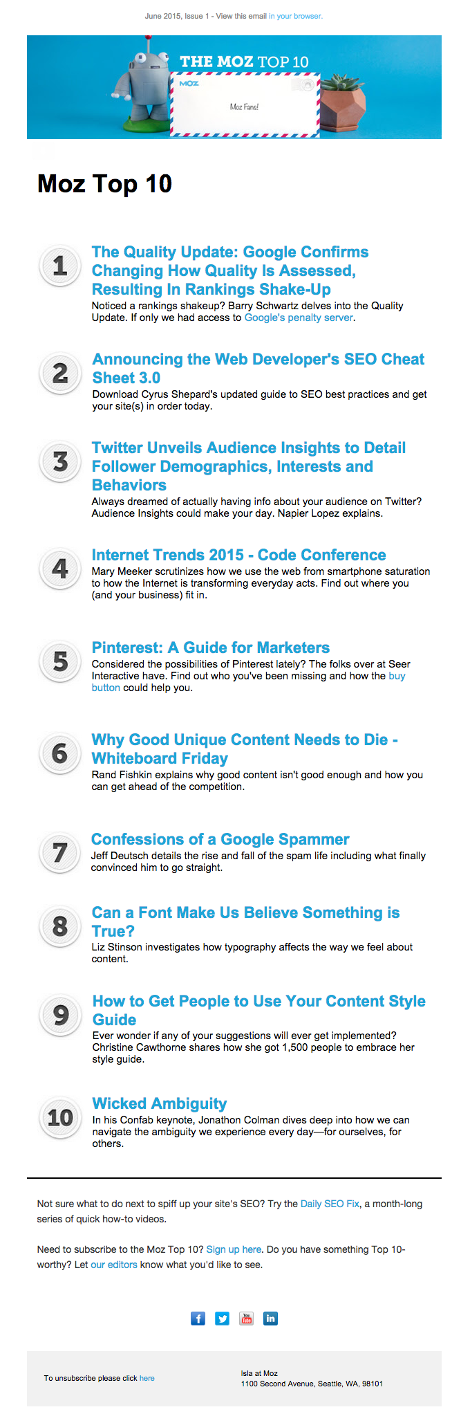 Moz top 10 for Newsletter