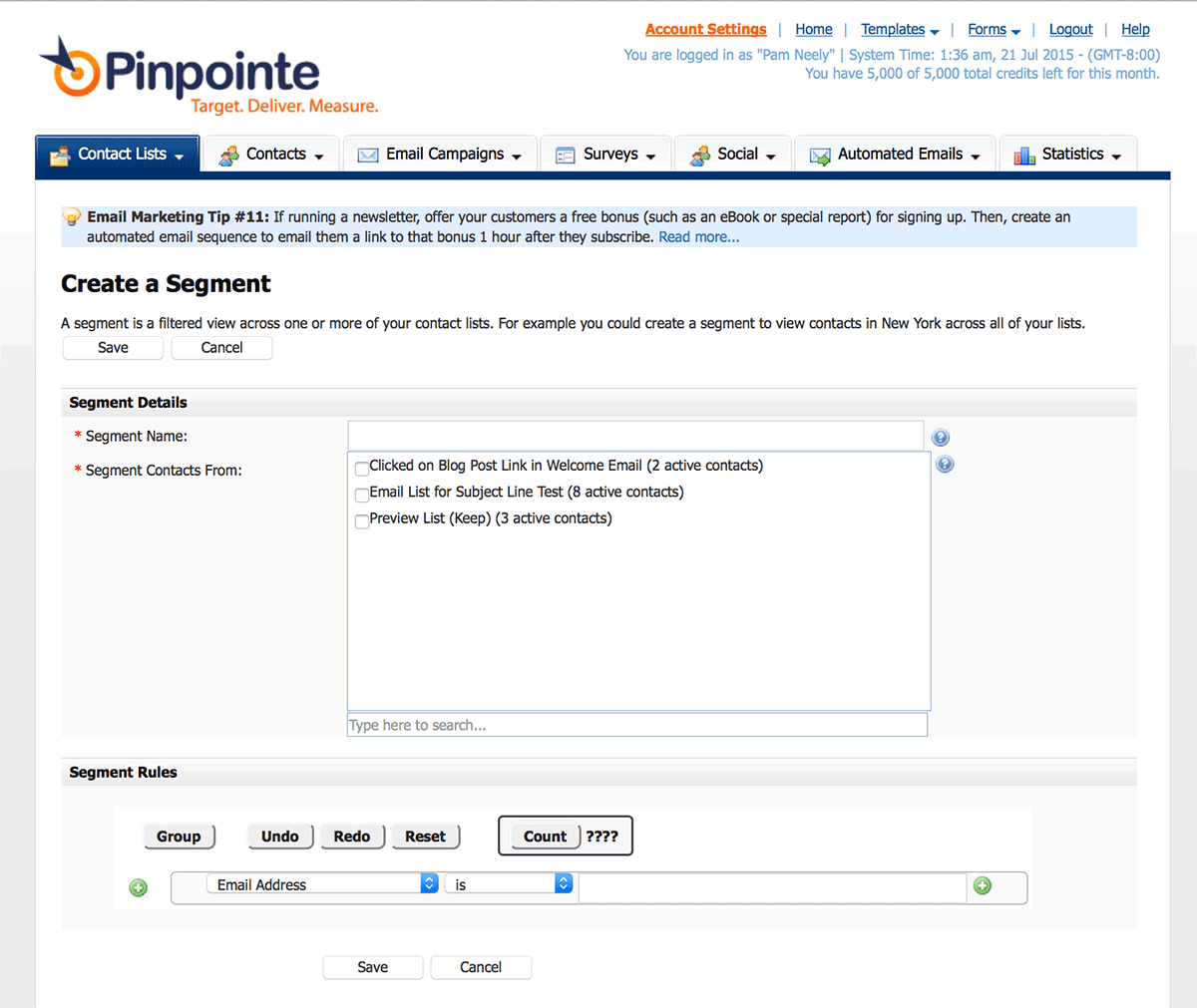PinpointeCreateSegment-b2b welcome emails