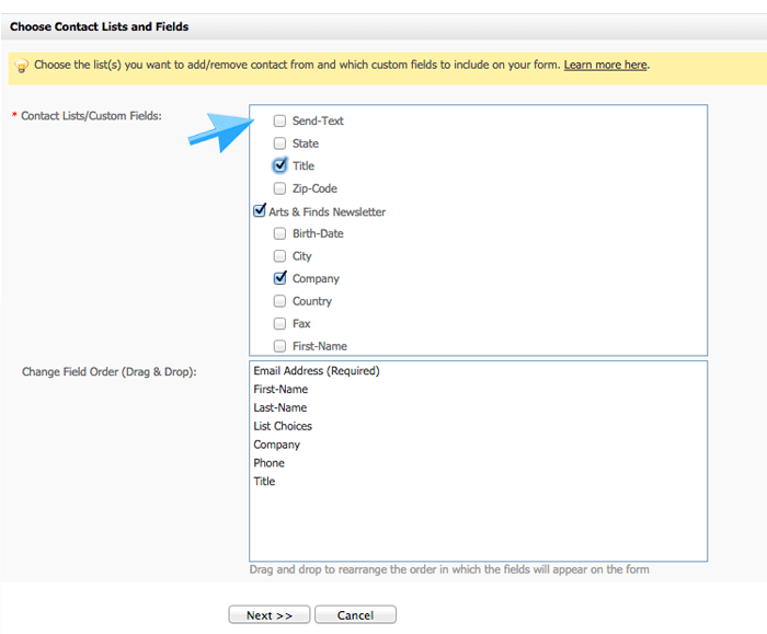 pinpointe-choose-contact-lists-and-fields