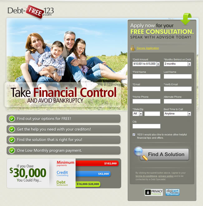debt-free123-landing page conversion